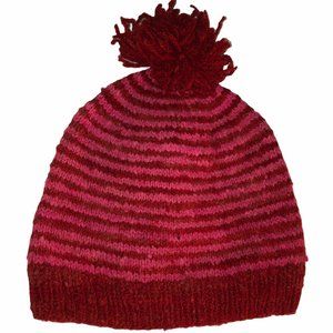 Hand Knit wool red 💖 CHRISTMAS stripe hat